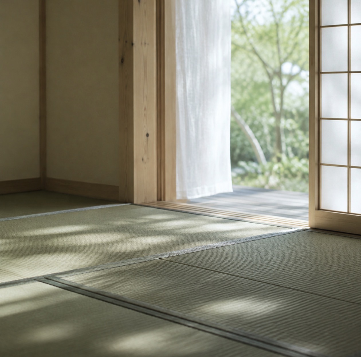 障子の柔らかな光が入る新しい畳の静かな和室